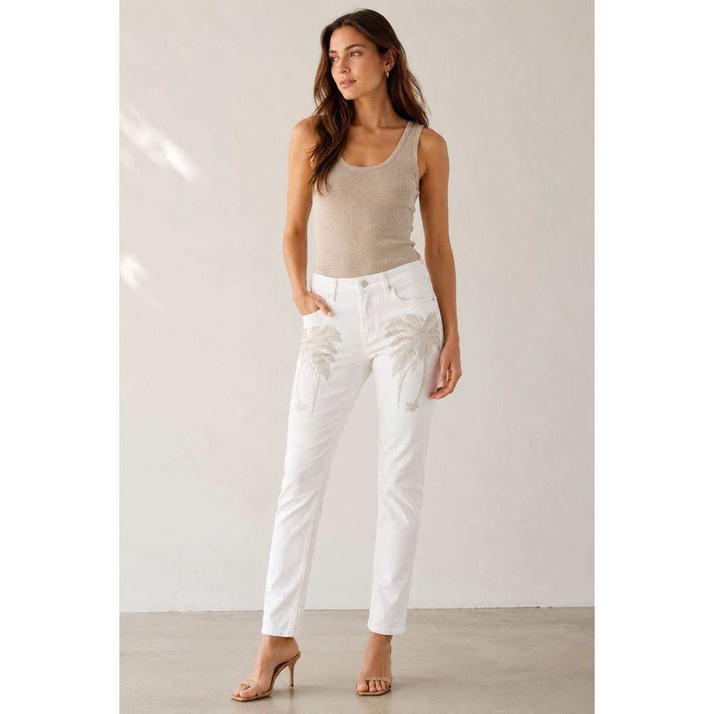 Stella McCartney Palm Tree Embroidered‎ Straight Leg Jeans White IT 28